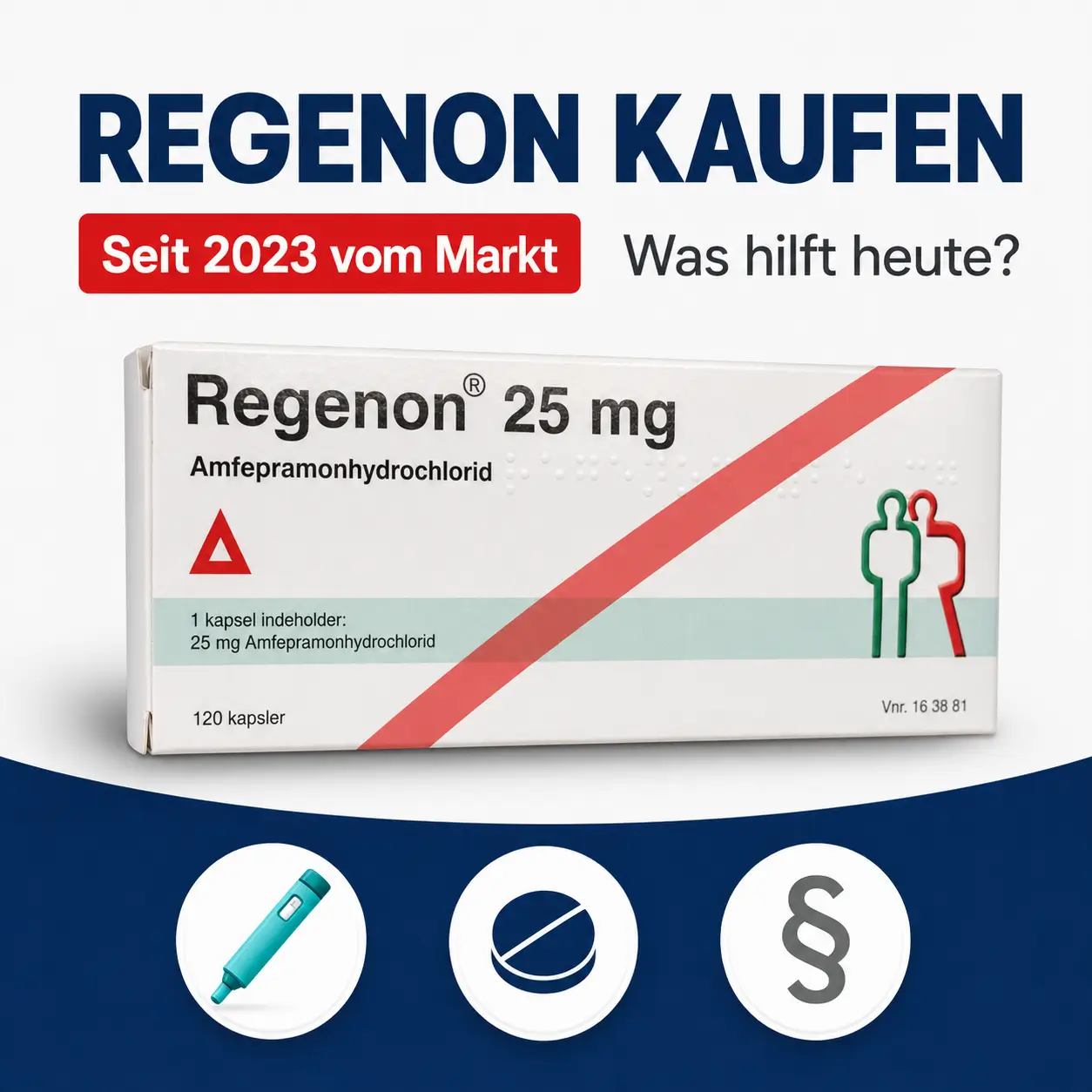 Regenon kaufen nicht mehr möglich, Blister mit rotem Sperrsymbol und Hinweis auf Alternativen
